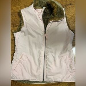 Gap pink brown fur vest size medium zip up vtg vintage y2k 90s 2000s